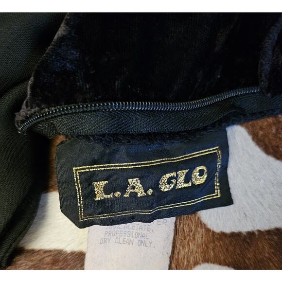 L.A. Glo Vintage 80s 90s Black Crushed Velvet Formal Mini Dress Sz 5/6 - Picture 4 of 5